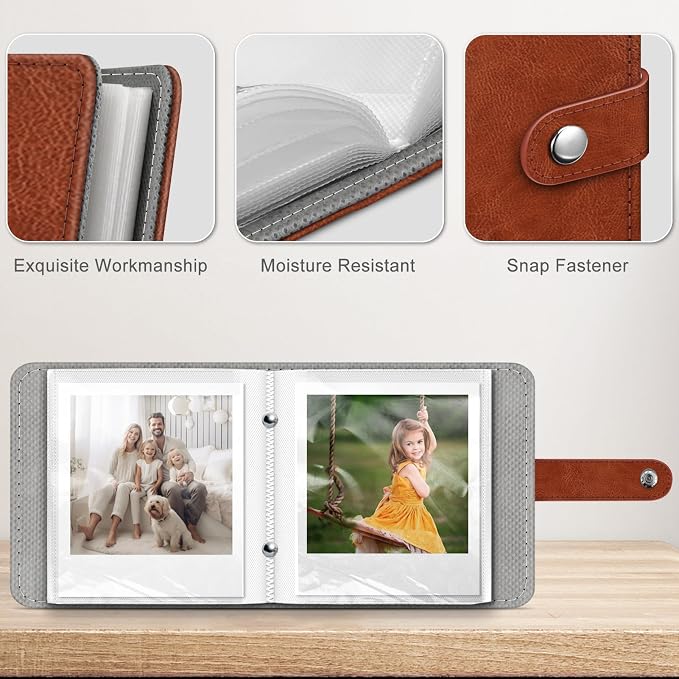 Fintie Small Photo Album Book for 3.5x4.25" Polaroid Films - 52 Pockets | For Polaoird I-Type/600/Sx-70 Films, Fujifilm Instax Wide Pictures Albums Book, Boys & Girls Memory Keepsakes, Vintage Brown - Image 5