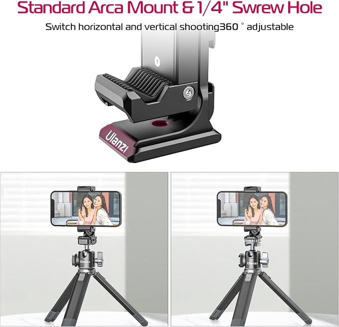 Metal Phone Tripod Mount 3 Cold Shoes & Arca Port, 360° Smartphone Tripod Adapter for iPhone 17 16 15 Cell Phone Stand Holder for Desktop Video Live Streaming Vlogging Rig (Pack of 2) - Image 2