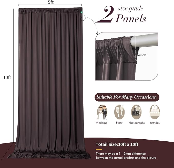 10 ft x 10 ft Wrinkle Free Brown Backdrop Curtain for Parties, Wedding Brown Photo Backdrop Drapes, Fabric 2 Panels 5x10ft for Baby Shower Photoshoot Engagement Birthday Photography Background - Image 7