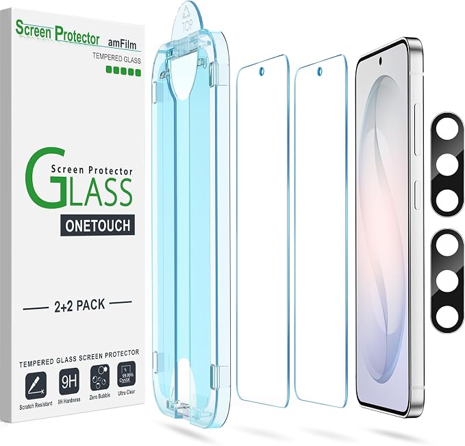 amFilm OneTouch for Samsung Galaxy S26+ Plus Screen Protector TemperedGlass | Auto-Alignment 30s Install with Camera Lens Protector, Bubble Free, Case Friendly, Anti-Scratch [2+2 Pack] (S26P-6.7'') by amFilm