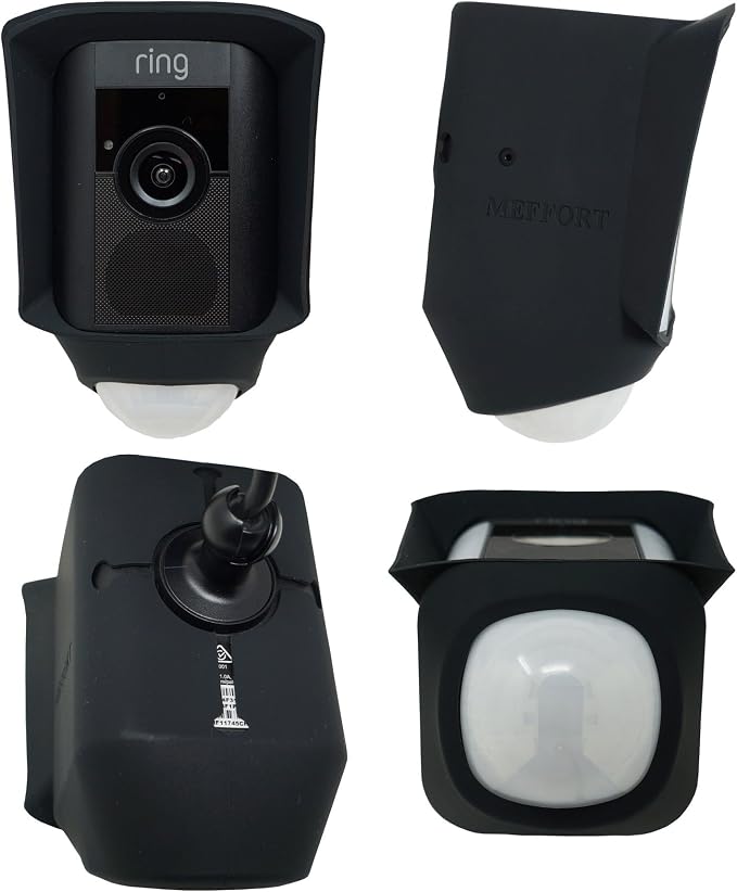 Silicone Skin Case Cover Compatible with Ring Floodlight Cam Wired Plus, Floodlight Camera (1st Gen) - Sun Glare, UV & Weather Protection Skins Cover (2 Pack, Black) - Image 3