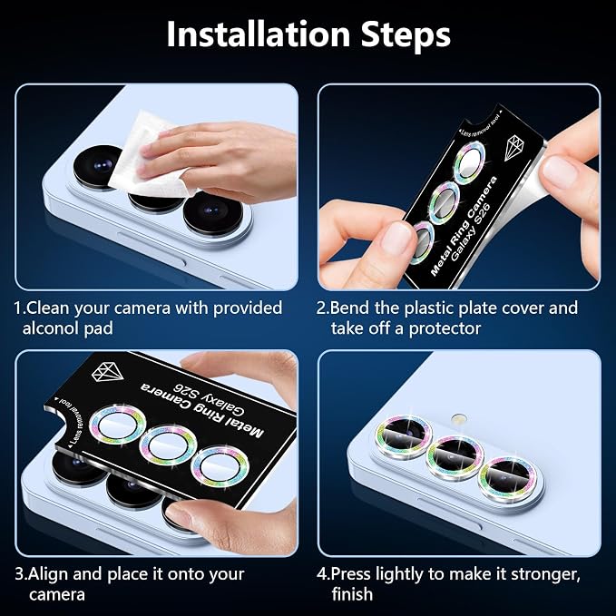 for Samsung Galaxy S26 Camera Lens Protector, Individual Metal Ring Tempered Glass Lens Cover, [Strong Adsorption] Scratch Resistant Ultra-Thin HD Clear Lens Cover,1 Set-Colorful Sparkly - Image 7