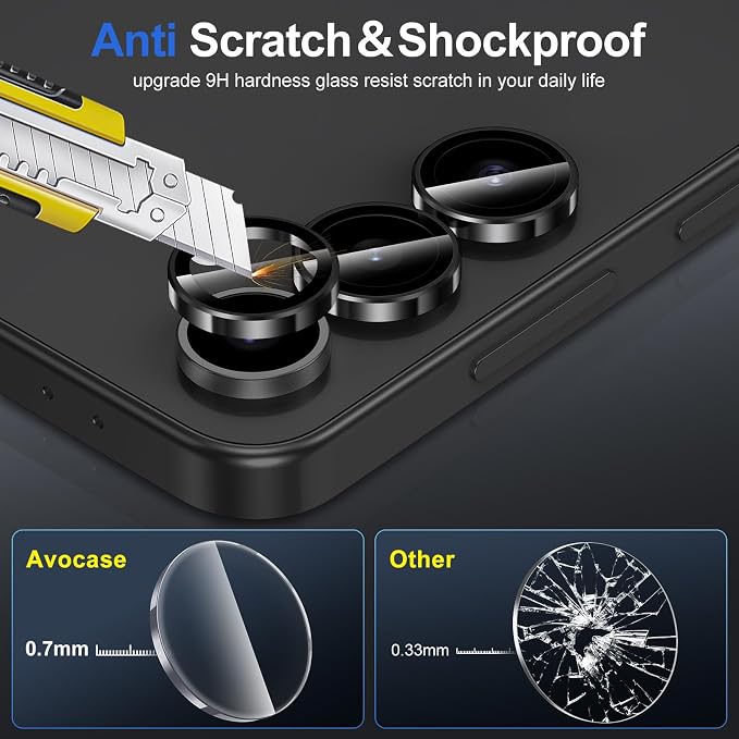 for Samsung Galaxy S24 Plus Camera Lens Protector, Individual Metal Ring Tempered Glass Lens Cover, [Strong Adsorption] Scratch Resistant Ultra-Thin HD Clear Lens Cover, 1 Set-Black Ring - Image 3
