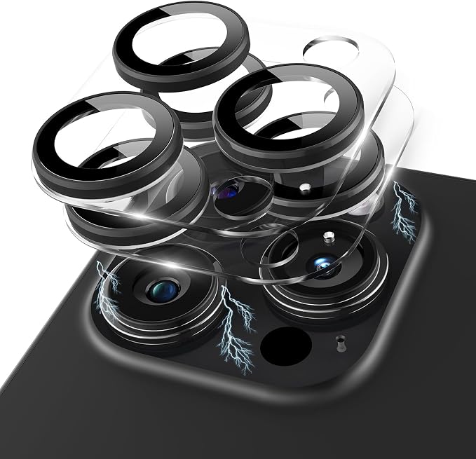 Compatible for iPhone 15 Pro/iPhone 15 Pro Max Camera Lens Protector, Clear Acrylic Plus Aluminium Alloy Ring 9H Tempered Glass Screen Camera Cover, Black+Black by KANOSAN