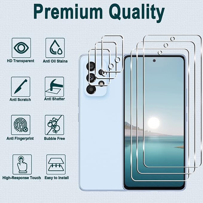 [3+3 Pack] Galaxy A53 5G Screen Protector + Camera Lens Protector, HD Tempered Glass Film, 9H Hardness, Scratch Resistant, Easy Installation, Bubble Free, Screen Protector for Samsung Galaxy A53 5G - Image 2