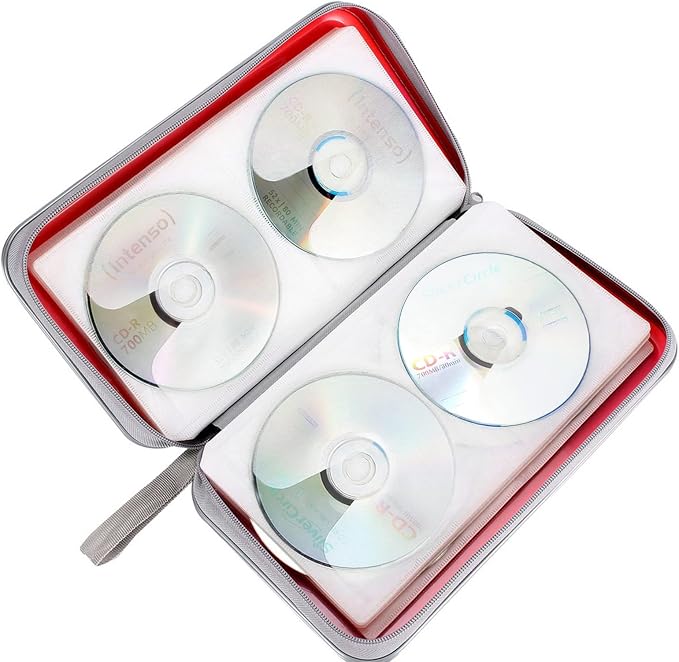 Siveit CD Case Holder, 80 Capacity CD/DVD Case Holders Wallet Hard Plastic CD DVD Disc Cases Storage Binder for Car Home Office Travel (Red) - Image 5