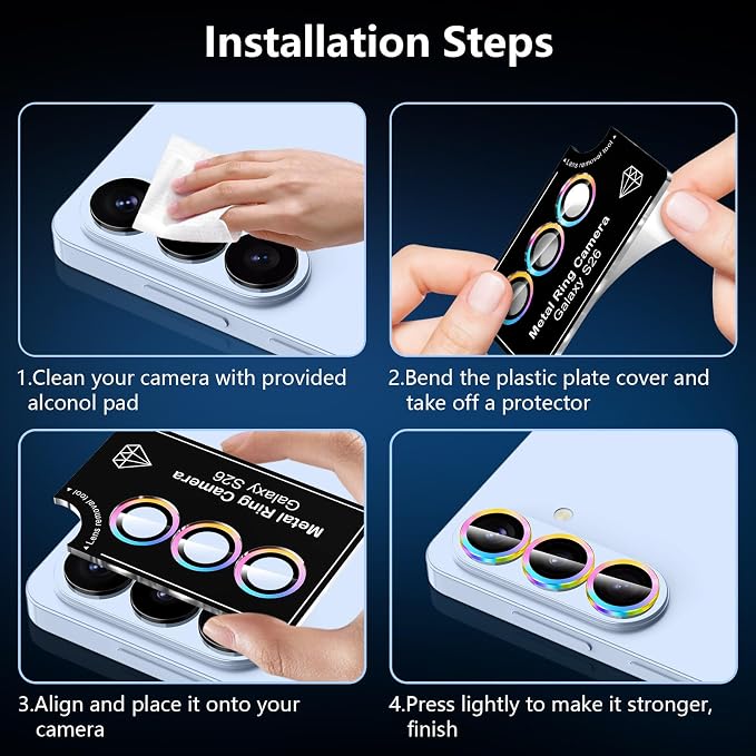 for Samsung Galaxy S26 Camera Lens Protector, Individual Metal Ring Tempered Glass Lens Cover, [Strong Adsorption] Scratch Resistant Ultra-Thin HD Clear Lens Cover, 1 Set-Colorful - Image 7
