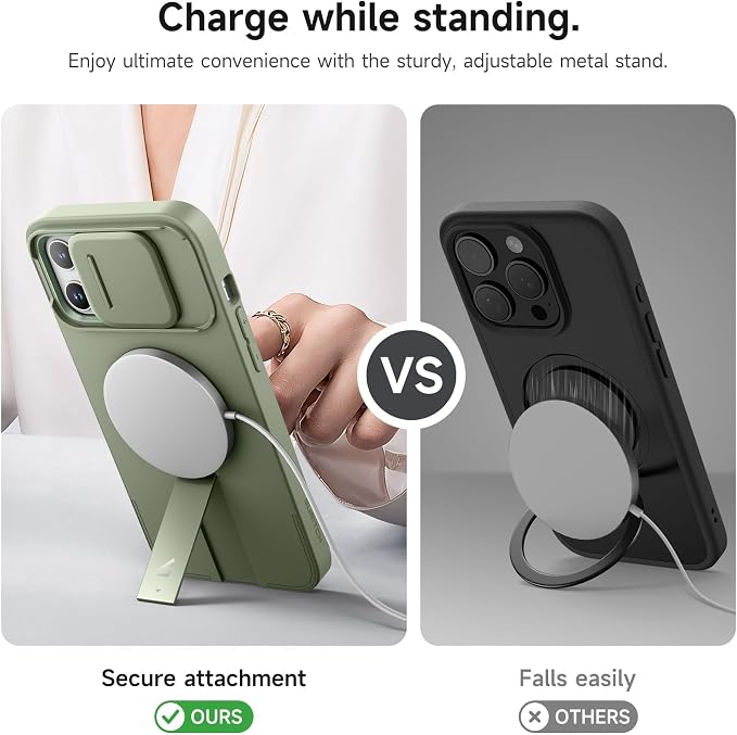 SURITCH for iPhone 13 Pro Max/12 Pro Max Case with Magnetic Camera Slide Cover and Adjustable Kickstand, Compatible with MagSafe, Shockproof Bumper Case Slim Protective Cover 6.7 Inch, Green - Image 5