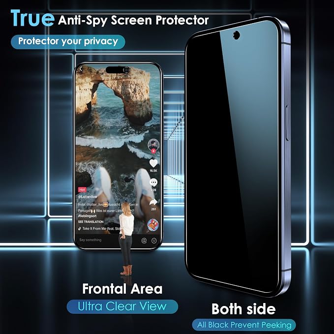 YMHML 2 Pack for iPhone 15 Pro Max/iPhone 16 Plus /15 Plus Privacy Screen Protector Tempered Glass, Anti Spy, Case Friendly Private Film Accessories - Image 2