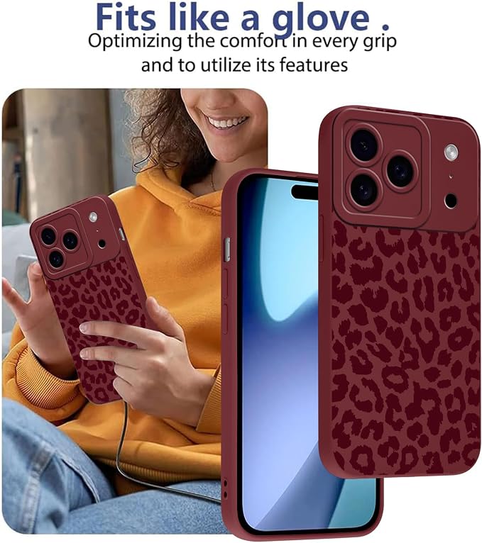 Cute Burgundy Cheetah Print Phone Case for iPhone 17 Pro 6.3" | Aesthetic Leopard Pattern Design Cover Full Camera Lens Protective Shockproof Soft Slim TPU Funda for Women Girls - Image 7