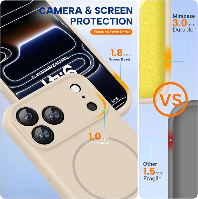 Miracase Magnetic for iPhone 17 Pro Case, Silicone, Sand | Compatible with MagSafe, Soft Microfiber Lining,Shockproof Drop Protection Phone Case for 17 Pro - Image 2