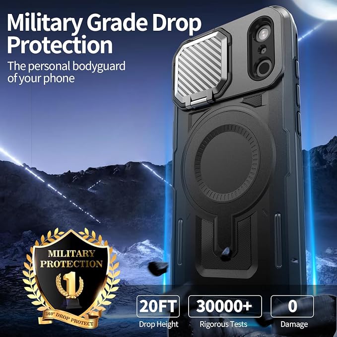 Camera Stand Case for iPhone 17 Pro, [Compatible with MagSafe] [Lens Cover] 2025 Version Military Grade Protective Soft Case for iPhone 17 Pro 6.3 inch Men Women, Black - Image 4