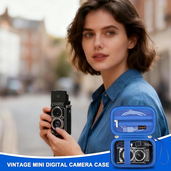 Canboc Carrying Case for CHUZHAO Vintage Mini Digital Camera, Blue | Portable TLR Style Retro Camera Bag, Mesh Pocket fits USB Cable, SD Card, Case Only - Image 7
