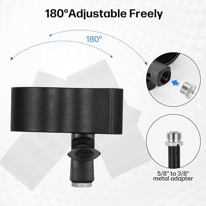 Large Microphone Clip for Mics with Outer Diameter 1.26" to 2.3" | Adjustable Mic Holder, Premium ABS, Inside sponge to protect microphones, With 5/8" Male to 3/8" Female Screw Adapter - Image 4