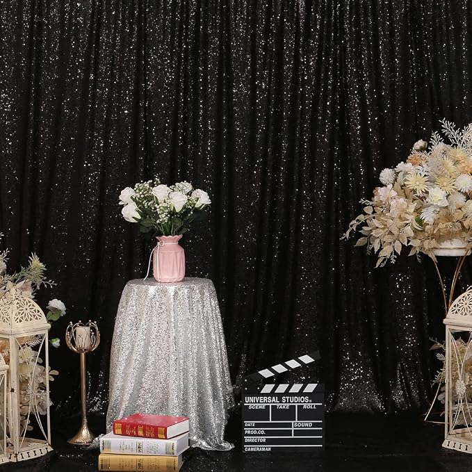 Poise3EHome 8FT x 8FT Black Sequin Backdrop Curtain Photography for Birthday Party Baby Shower Wedding Thanksgiving Holiday Festival Decor - Image 2