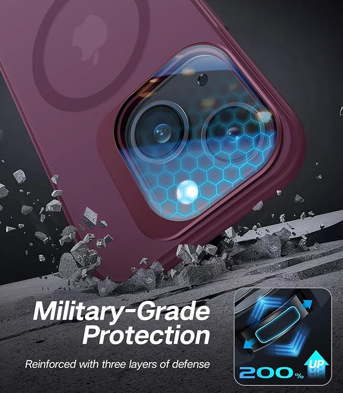 VOFATA for iPhone 15 Plus Case with Camera Cover Stand [Built-in 9H Camera Lens Protector][Fit for Magsafe] Military Grade Shockproof Translucent Matte Magnetic Phone Case 6.7"，Red - Image 5