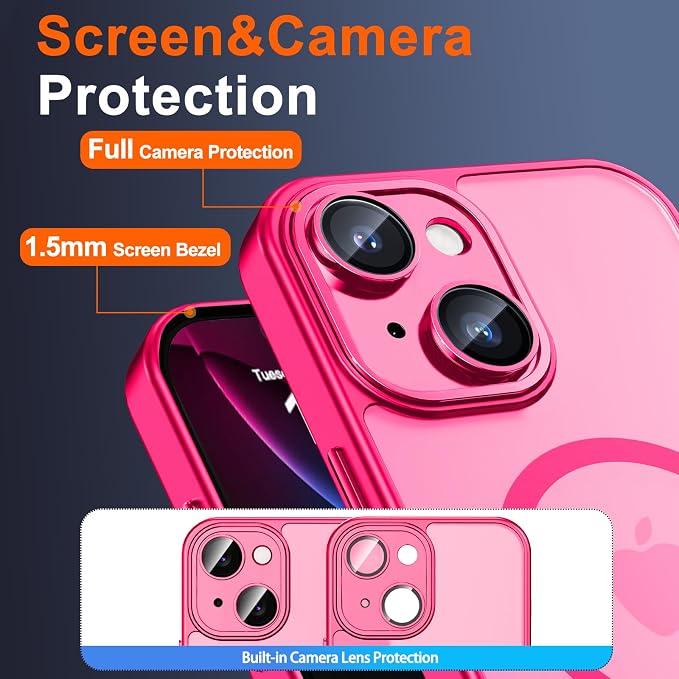 for iPhone 14 Case with Privacy Screen Protector, Hot Pink | Full Camera Protection, Translucent Matte Magnetic, Compatible with MagSafe, Shockproof Phone Cover, Slim Fit Women/Girls - Image 6