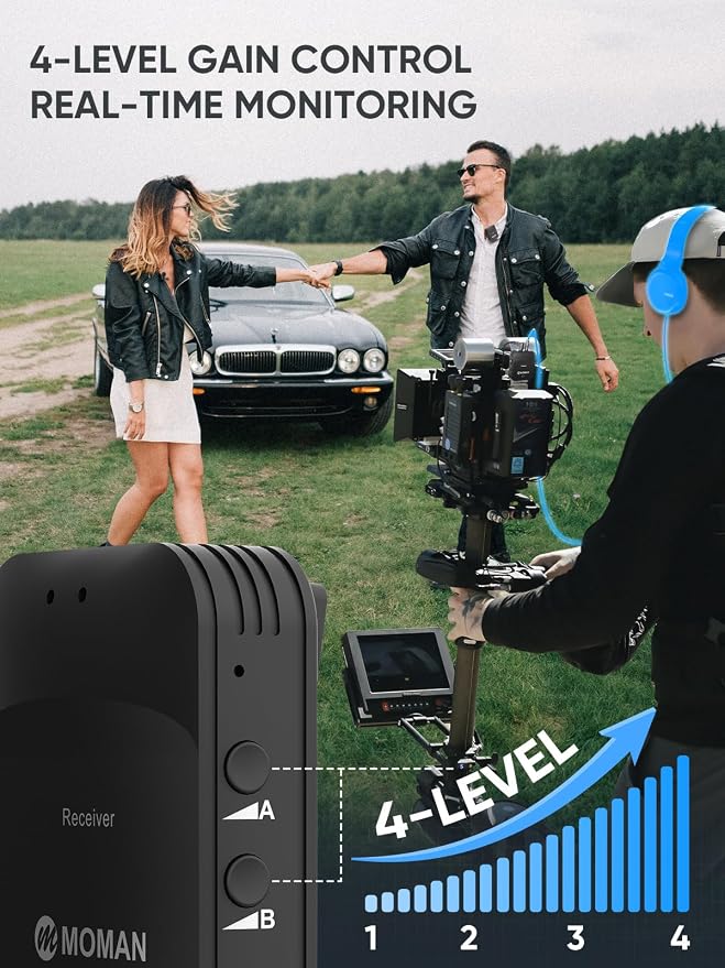 Moman C1X Wireless Lavalier Microphone, 2.4GHz Dual Channel Lapel Mic System with Noise Cancellation 230FT Range for Online Class Vlog Live Stream YouTube DSLR Camera Smartphone Tablet - Image 3