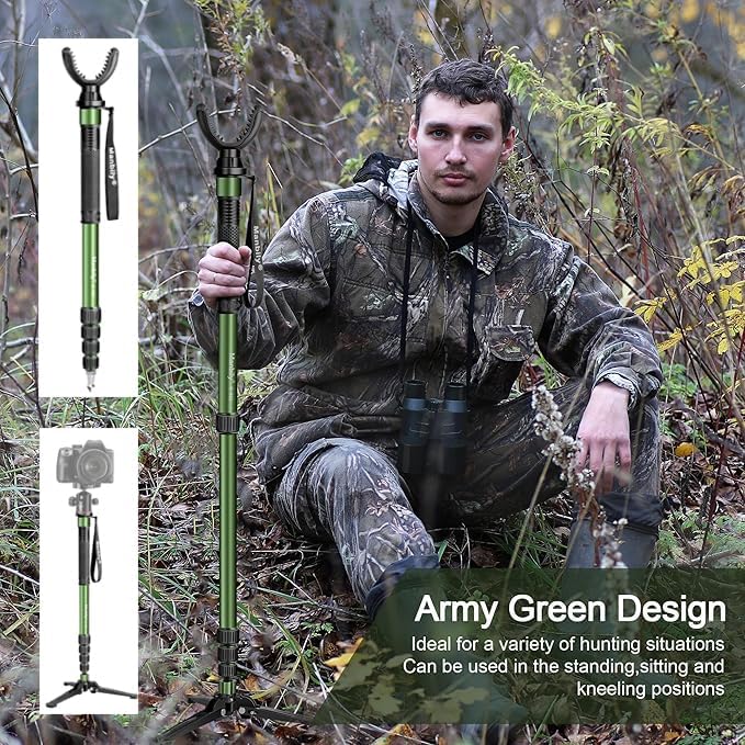 Manbily Shooting Stick Monopod with Tri-Stand Tripod Base, with Rotating and Removeable U-Shaped Yoke for Hunting, Shooting, and Outdoors-Green (G-333) - Image 6