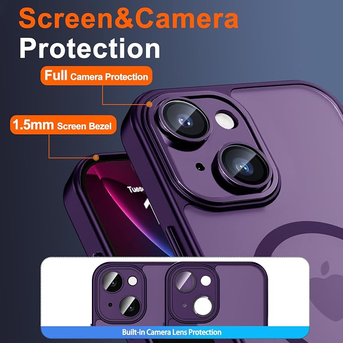 for iPhone 14 Plus Case with Privacy Screen Protector, Purple | Full Camera Protection, Translucent Matte Magnetic, Compatible with MagSafe, Shockproof Phone Cover, Slim Fit Women/Girls - Image 6