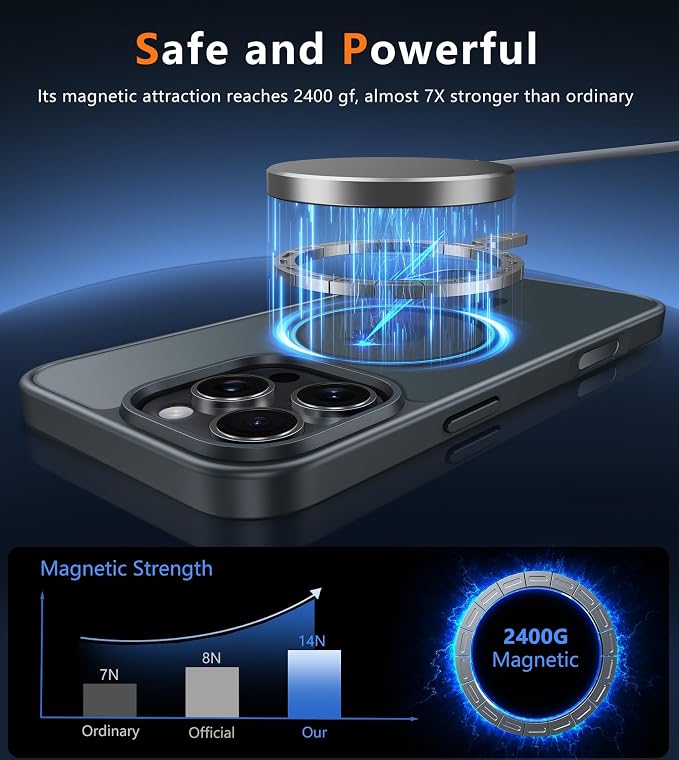 FNTCASE for iPhone 16 Pro Max Case, Fit for Magsafe, Translucent Matte Back | Magnetic Phone Cases, 14FT Military Grade Drop Proof, Slim Protective Phone Cover, Shockproof Bumper, Black - Image 4