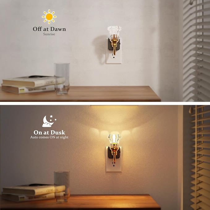 JandCase Night Light, Night Lights Plug into Wall, Glass Floral Nightlight | 0-100LM Dimmable LED Flower Nightlights, Dusk to Dawn Sensor, 1W Vintage Nite Light for Bathroom Hallway Gift Vanity Decor - Image 3