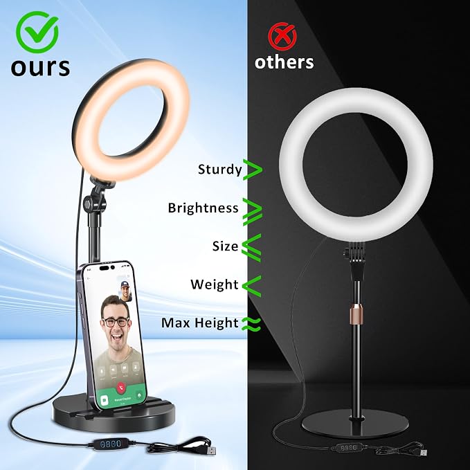 Desk Ring Light with Telescopic Stand, Travel Desktop Hola Light for Phone Selfie Laptop Zoom Video Calls Makeup Tiktok Reels Live Streaming - Image 4