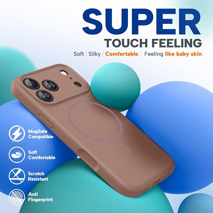 Miracase Magnetic for iPhone 17 Pro Case, Silicone, Chocolate | Compatible with MagSafe, Soft Microfiber Lining,Shockproof Drop Protection Phone Case for 17 Pro - Image 6