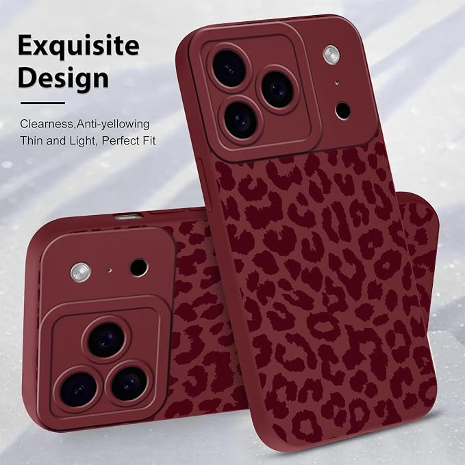 Cute Burgundy Cheetah Print Phone Case for iPhone 17 Pro Max 6.9" | Aesthetic Leopard Pattern Design Cover Full Camera Lens Protective Shockproof Soft Slim TPU Funda for Women Girls - Image 4