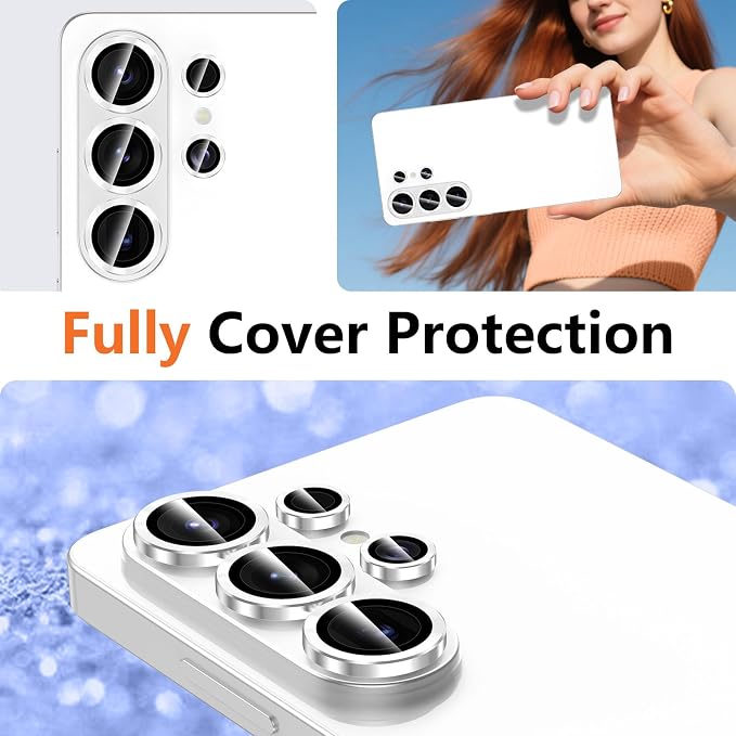 for Samsung Galaxy S26 Ultra Camera Lens Protector, Individual Metal Ring Tempered Glass Lens Cover, [Strong Adsorption] Scratch Resistant Ultra-Thin HD Clear Lens Cover, 1 Set-Silvery - Image 7