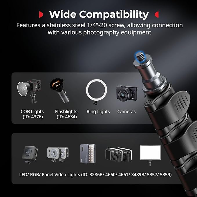 SMALLRIG 74.8"/ 6.23 ft Light Stand Photography, Compact Lighting Tripod | Portable Stand for Softbox, Flash, Ring Light, LED Video Lights, COB Light, Max Load 8.8lbs - 5475 - Image 2