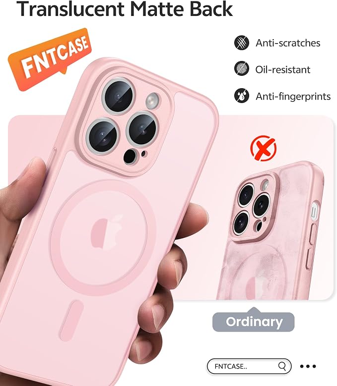 FNTCASE for iPhone 13 Pro Case, Fit for Magsafe, Screen Protector | Full Camera Protection, Translucent Matte, 14FT Military Grade Drop Proof, Shockproof Protective Phone Cover, Light Pink - Image 6