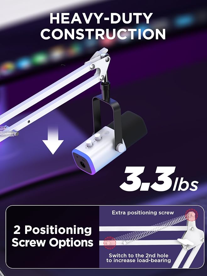InnoGear Boom Arm Microphone Mic Stand for Blue Yeti Fifine HyperX, White | Desk Mount, Desktop Stands, Adjustable Reach, Rotate Fully, Folds Away Compactly, for Gaming, Streaming or Recording - Image 3
