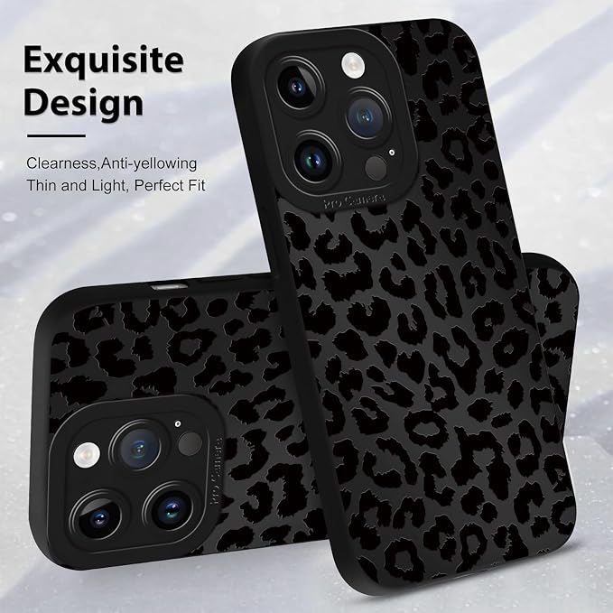 Cute Black Cheetah Print Phone Case for iPhone 14 Pro Max 6.7" | Aesthetic Leopard Pattern Design Cover Full Camera Lens Protective Shockproof Soft Slim TPU Funda for Men Women Girls - Image 4