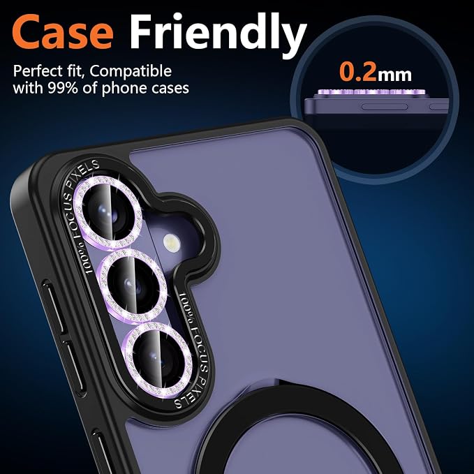 for Samsung Galaxy S26 Camera Lens Protector, Individual Metal Ring Tempered Glass Lens Cover, [Strong Adsorption] Scratch Resistant Ultra-Thin HD Clear Lens Cover, 1 Set-Purple Diamond - Image 6