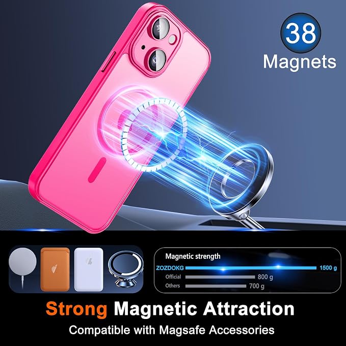 for iPhone 15 Plus Case with Privacy Screen Protector, Hot Pink | Full Camera Protection, Translucent Matte Magnetic, Compatible with MagSafe, Shockproof Phone Cover, Slim Fit Women/Girls - Image 3