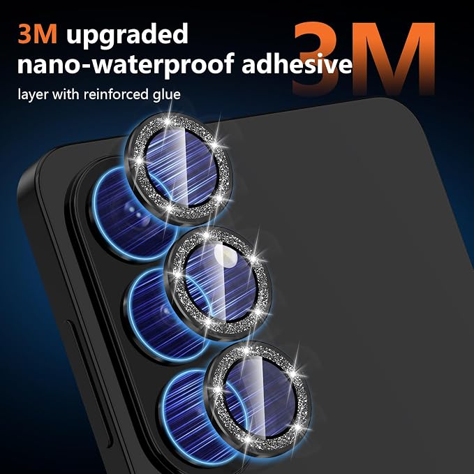 for Samsung Galaxy S26 Camera Lens Protector, Individual Metal Ring Tempered Glass Lens Cover, [Strong Adsorption] Scratch Resistant Ultra-Thin HD Clear Lens Cover, 1 Set-Black Sparkly - Image 4