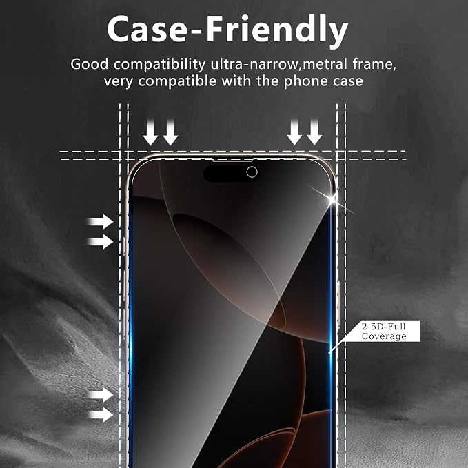 3+3 Pack Privacy Screen Protector Designed for iPhone 16 Pro Max With 3 Pack Camera Lens Protector,Full Coverage Anti-Spy Tempered Glass Film,9H Hardness,Bubble Free,Easy to Install - Image 6