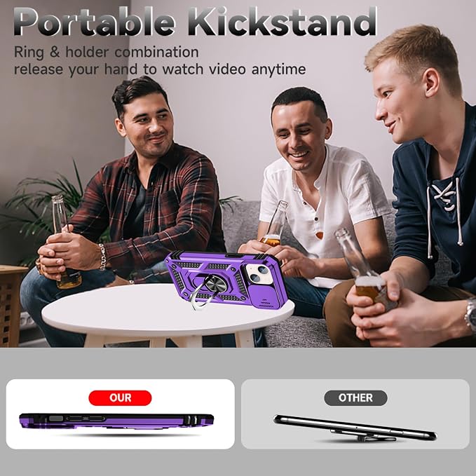 HNHYGETE for iPhone 13 Case with HD Screen Protector: [Military Grade 20ft. Drop Tested] Slide Camera Cover Ring Shockproof Protective Phone Case for - iPhone 13 (Purple) - Image 6