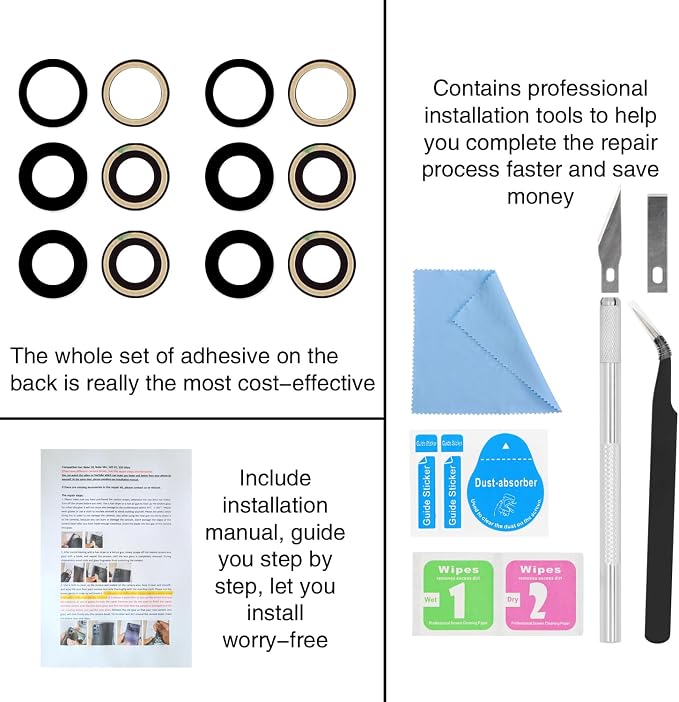 2PCS ASDAWN Back Rear Camera Lens Glass Replacement for iPhone 17 Pro Max and 17 Pro Camera Glass Lens Replacement with Pre-Installed Adhesive + Repair Tool Kit + Installation Manual - Image 6