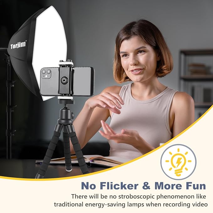 Torjim Softbox Photography Lighting Kit | 20" X 20" & 85W LED Studio Light | Soft Diffusion For Even Light | 3000-7500K Adjustable LED Bulbs for Studio Photo Video Recording Live Streaming Portraits - Image 6