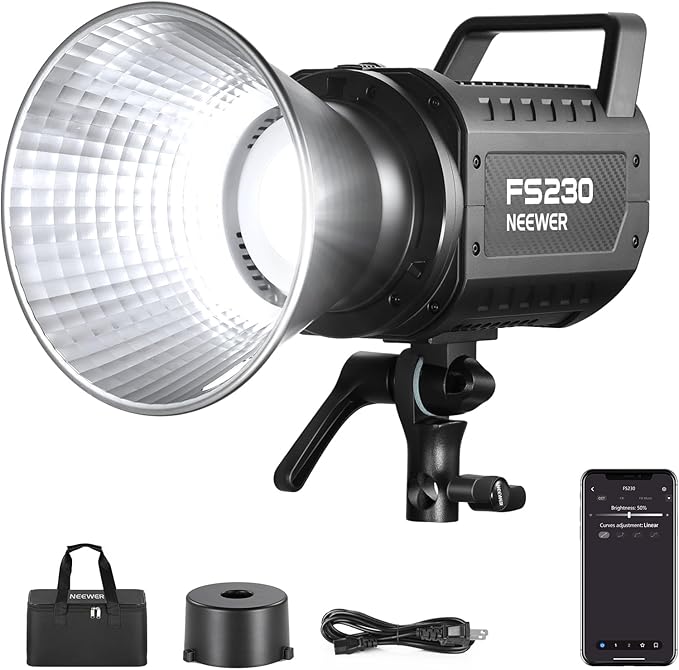NEEWER FS230 230W COB Video Light 2.4G/APP Control, 110000lux/1m 5600K Daylight Bowens Mount Photography Continuous Output Lighting for Video Recording, Silent Fan, 9 Scenes 4 Dimming Types CRI97+ by Neewer