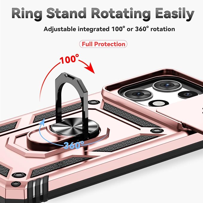 for Motorola Moto G 2025 / Moto G 2026 / Moto G Play 2026 Case, with Slide Camera Cover HD Screen Protector [Military Grade 16ft. Drop Tested] Ring Holder Kickstand Protective Phone Case, Rose Gold - Image 6