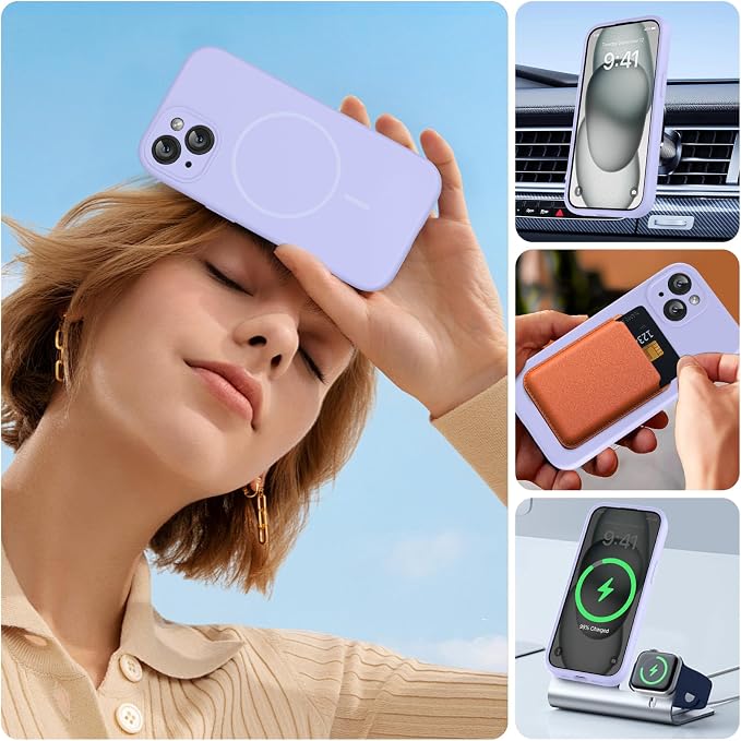 miracase Compatible with iPhone 15 Case, [Soft Anti-Scratch Microfiber Lining], Liquid Silicone Case Gel Rubber Shockproof Drop Protection Phone Case for iPhone 15, Light Purple - Image 5
