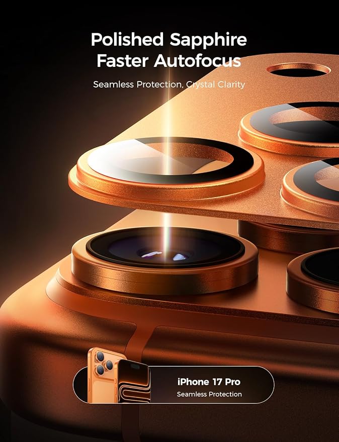 MAGIC JOHN 2 Pack Camera Lens Protector for iPhone 17 Pro 6.3 inch,Orange | Full Coverage, Metal Aluminum Alloy Camera Lens Film, HD Clear, Scratch Resistant, Case-Friendly - Image 5