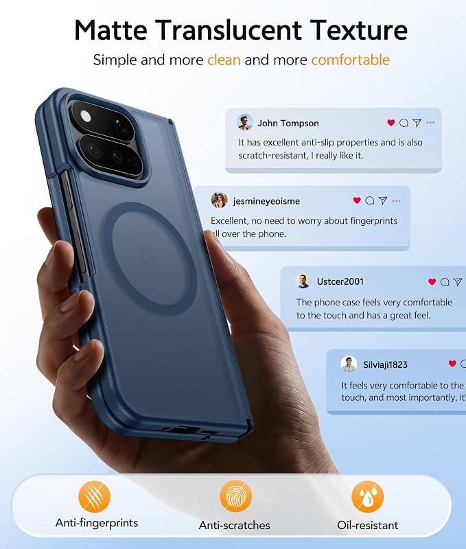 FNTCASE for Google Pixel 11 Pro Fold Case, Hinge Protection, Translucent | Fit for Magsafe, 18FT Military Grade Drop Proof, Protective Tough Phone Cover, Anti Slip, Matte, Blue - Image 5