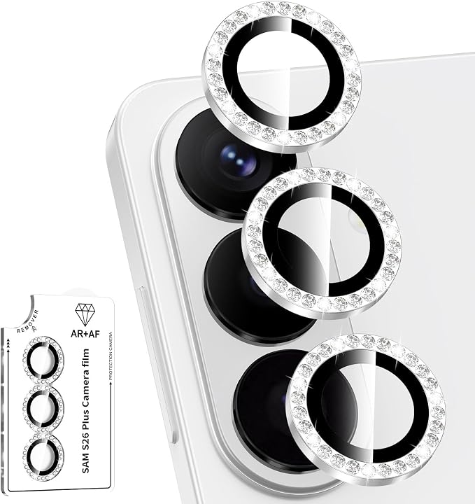 for Samsung Galaxy S26 Plus Camera Lens Protector, Individual Metal Ring Tempered Glass Lens Cover, [Strong Adsorption] Scratch Resistant Ultra-Thin HD Clear Lens Cover, 1 Set-Slivery Diamond by Btscase