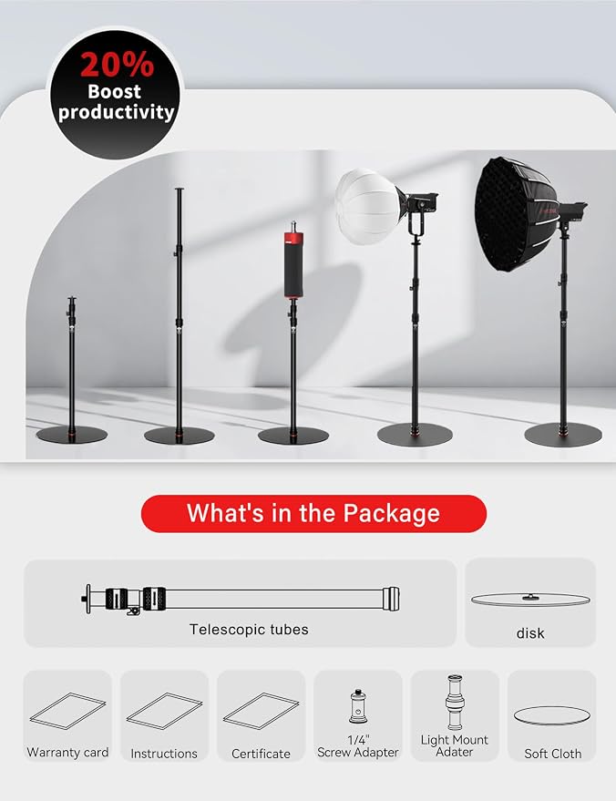 IFOOTAGE A400 Round Base Monopod Light Stand 79" Aluminum | Tripod Camera Floor Stand with 1/4" & 3/8" Screw Light Adapter for Camera Light Webcam Backdrop, Payload 22lb - Image 9
