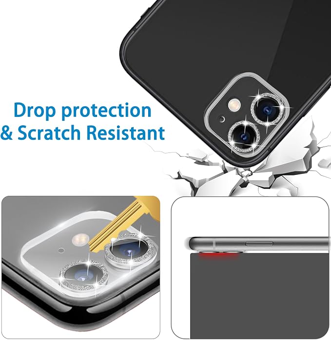 【3 Pack】Dengduoduo Camera Lens Protector for iPhone 11 & iPhone 12 Mini,Glitter Bling Sparkle Ultra HD, Tempered Glass, 13H Hardness, Anti-Scratch, Case Friendly, Easy to Install [No Affect on Night - Image 5