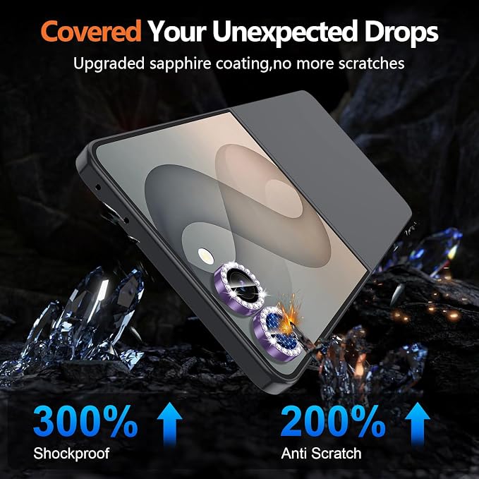 for Samsung Galaxy Z Flip 8 Camera Lens Protector, Individual Metal Ring Tempered Glass Lens Cover, [Strong Adsorption] Scratch Resistant Ultra-Thin HD Clear Lens Cover, 1 Set-Violet Diamond - Image 5